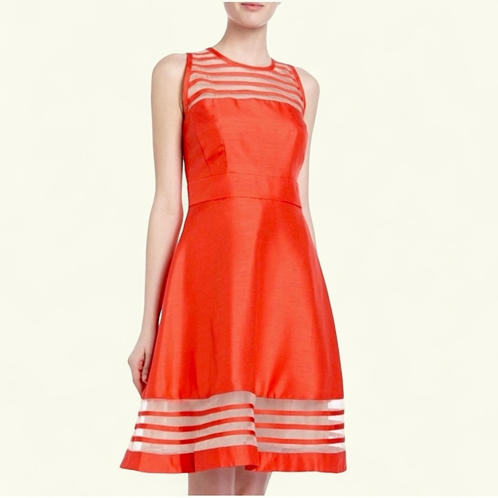 TAYLOR Women’s 100% Silk Red Nude Sleeveless Fit and Flare Dress 10